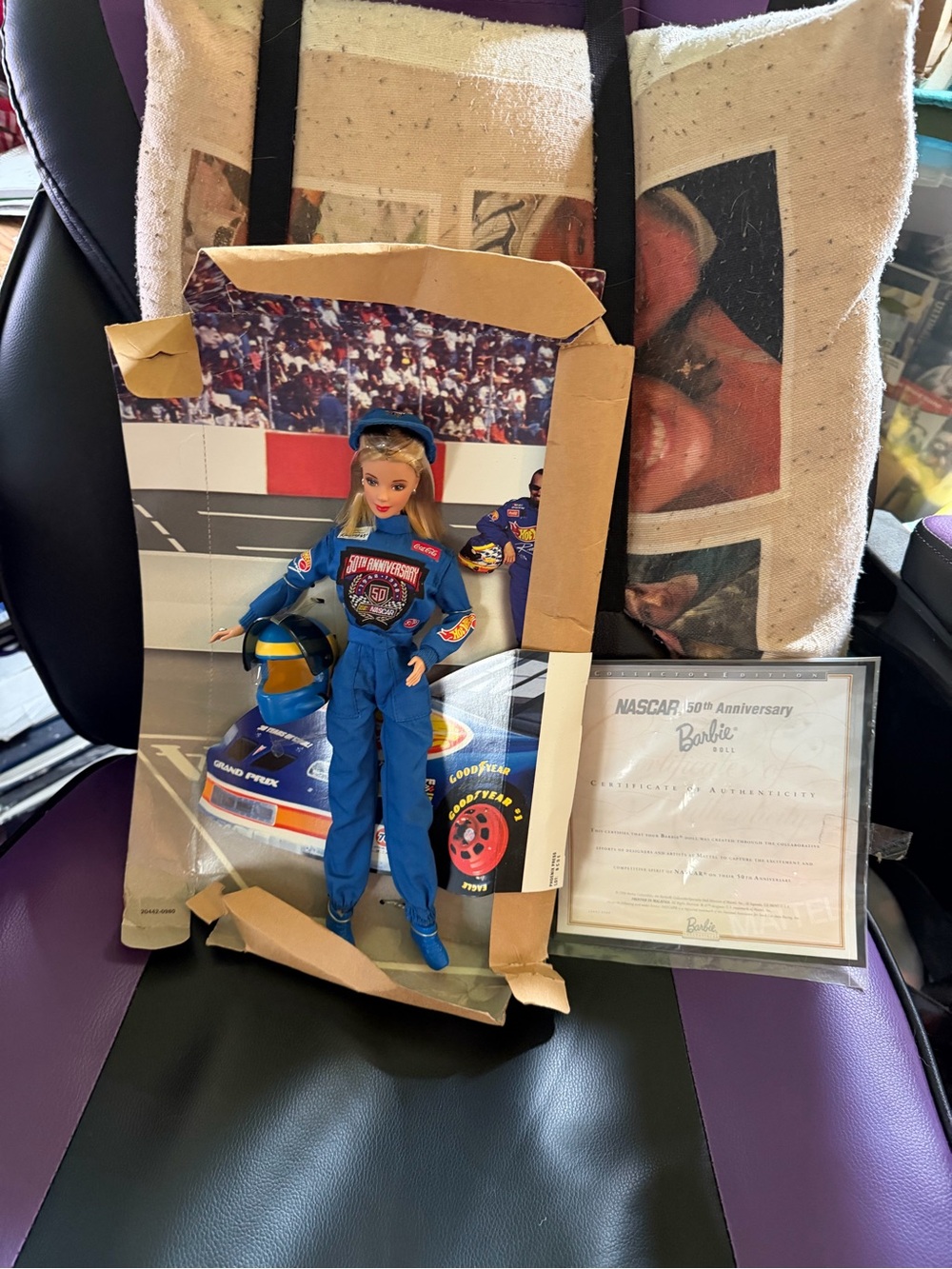 Barbie Blue Racing Suit Doll with Helmet and Certificate